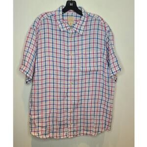 Jos A Banks blue pink plaid short sleeve button down linen shirt - xl